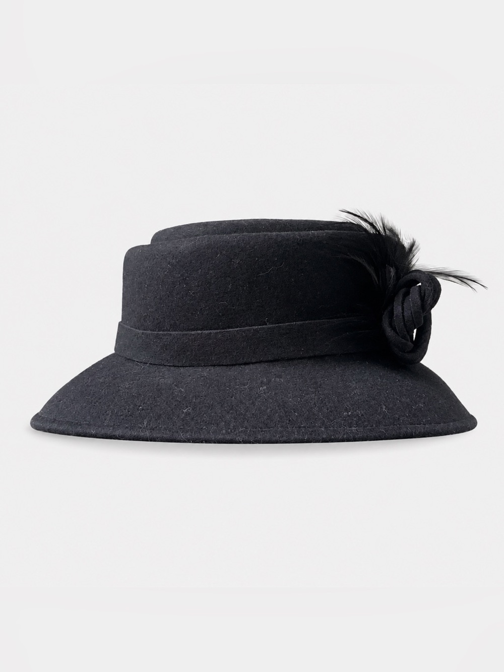 Accessorize Black Wool Felt Hat with Feather Rosette - Picture 3 of 6